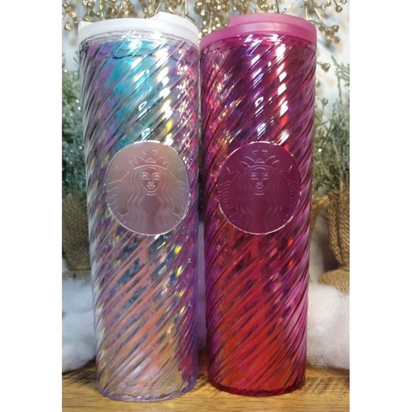 STARBUCKS HOLIDAY WHITE PEARL & PINK IRIDESCENT SWIRL 16 OZ HOT BEVERAGE CUP - Picture 1 of 11